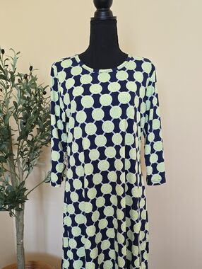 Anthony's Navy Shift Dress with Lime Geometric Print